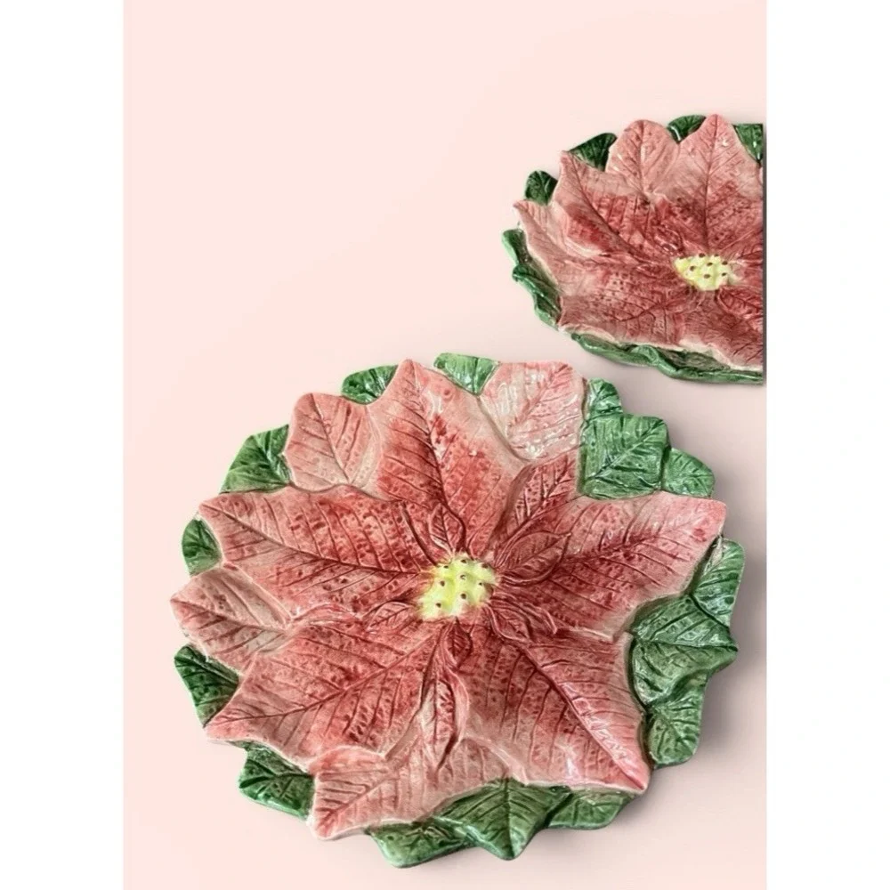 Fitz & Floyd Omnibus Poinsettia Christmas Plates Set Of 3‎ Vintage Japan 1980's